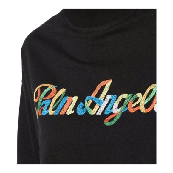 Palm Angels Embroidered Rainbow Logo Cropped Tee in Black Luxury Women's Large - Picture 4 of 11
